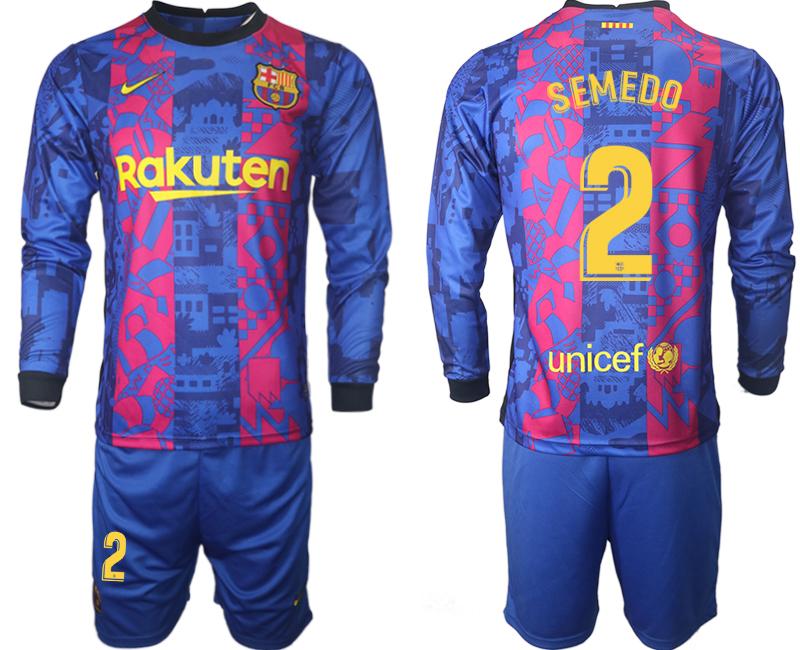 Men 2021-2022 Club Barcelona Second away blue Long Sleeve #2 Soccer Jersey->barcelona jersey->Soccer Club Jersey